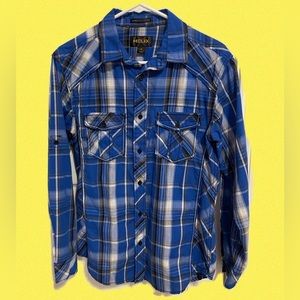 Beautiful Royal Blue men’s plaid Helix button up.